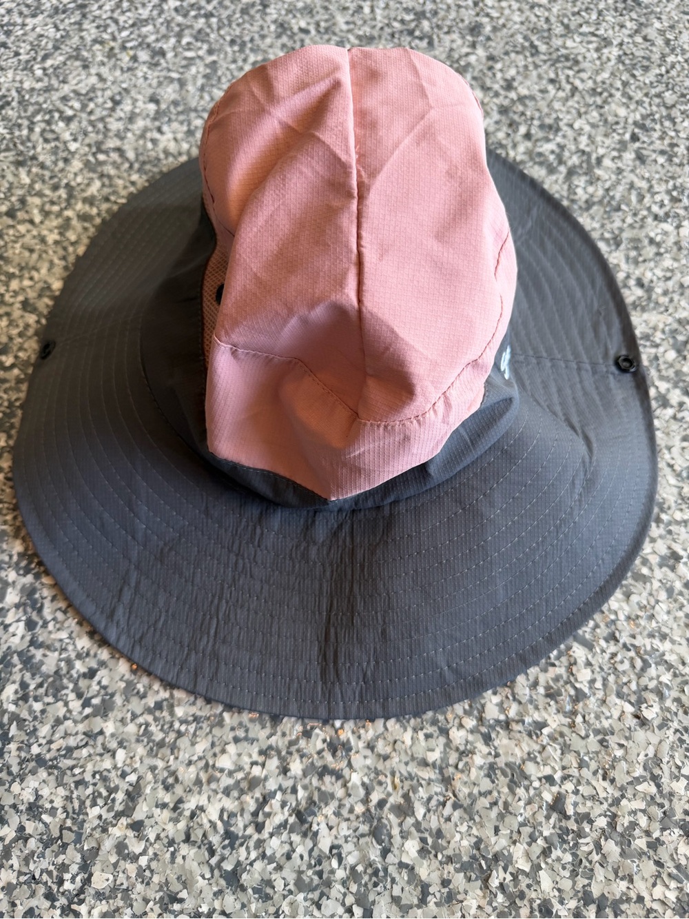 SunShade Pink Grey Ponytail Wide Brim Sun Hat Fishing Hiking Gardening Packable
